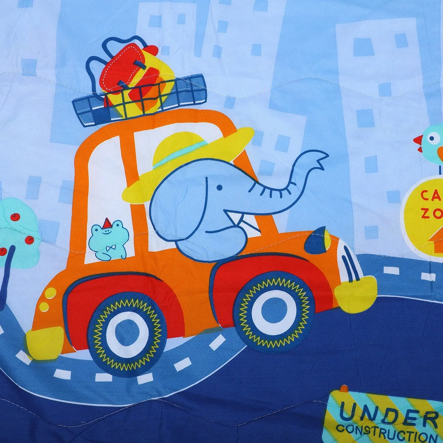 Baby Moo Elephant Road Trip Soft Quilted Premium Reversible Blanket - Blue