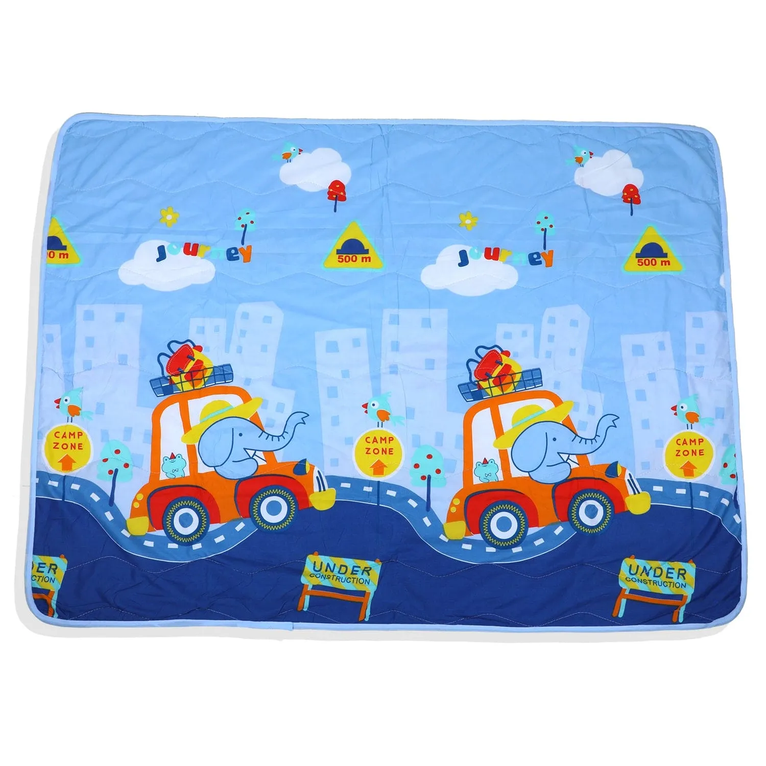 Baby Moo Elephant Road Trip Soft Quilted Premium Reversible Blanket - Blue