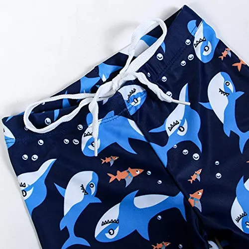 Baby Toddler Boys Two Pieces Swimsuit Set Shark Bathing Suit Rash Guards Swimwear with Hat UPF 50  (3D Blue Shark, 6Years)