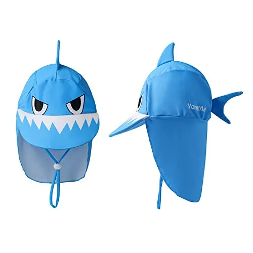 Baby Toddler Boys Two Pieces Swimsuit Set Shark Bathing Suit Rash Guards Swimwear with Hat UPF 50  (3D Blue Shark, 6Years)