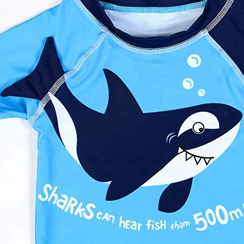 Baby Toddler Boys Two Pieces Swimsuit Set Shark Bathing Suit Rash Guards Swimwear with Hat UPF 50  (3D Blue Shark, 6Years)