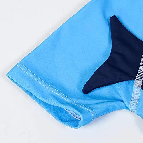 Baby Toddler Boys Two Pieces Swimsuit Set Shark Bathing Suit Rash Guards Swimwear with Hat UPF 50  (3D Blue Shark, 6Years)