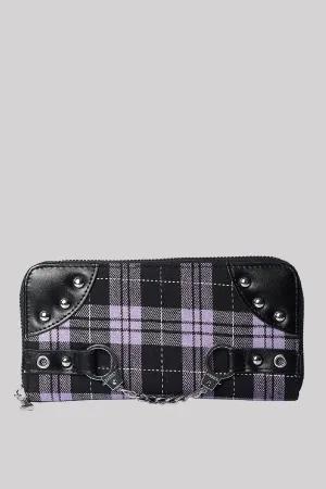 Banned Handcuff Wallet Tartan Punk Studded, Purple