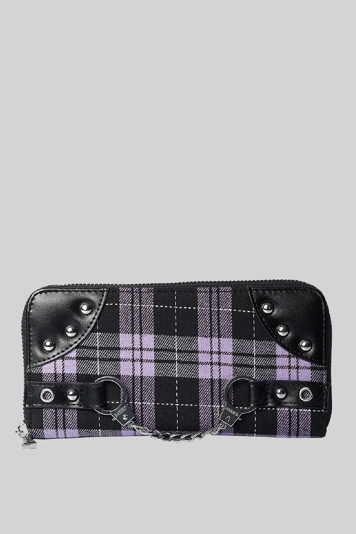 Banned Handcuff Wallet Tartan Punk Studded, Purple