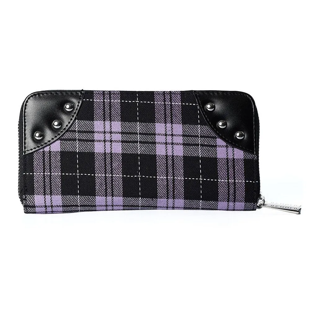 Banned Handcuff Wallet Tartan Punk Studded, Purple