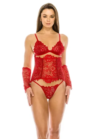 BE207 6 Piece Embroidered Sexy Set – Floral Bralette, Waist Cincher & Thong Lingerie Set