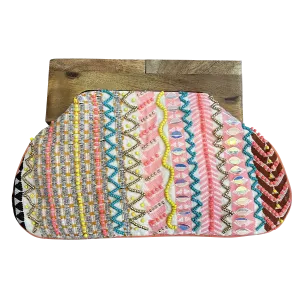 Beaded Clutch Bag with Wooden Handle for Women