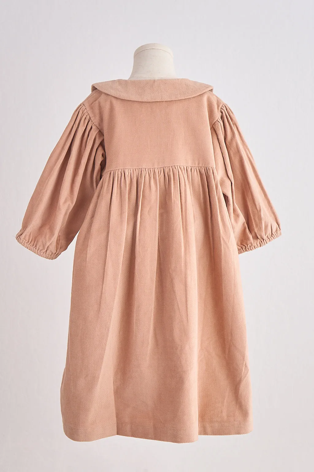 Beige Floral Embroidery Velveteen Girl Dress