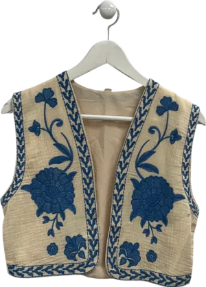 Beige Vintage Embroidery Flower Cardigan UK M