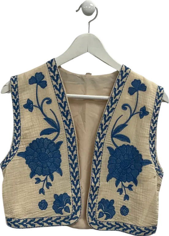 Beige Vintage Embroidery Flower Cardigan UK M