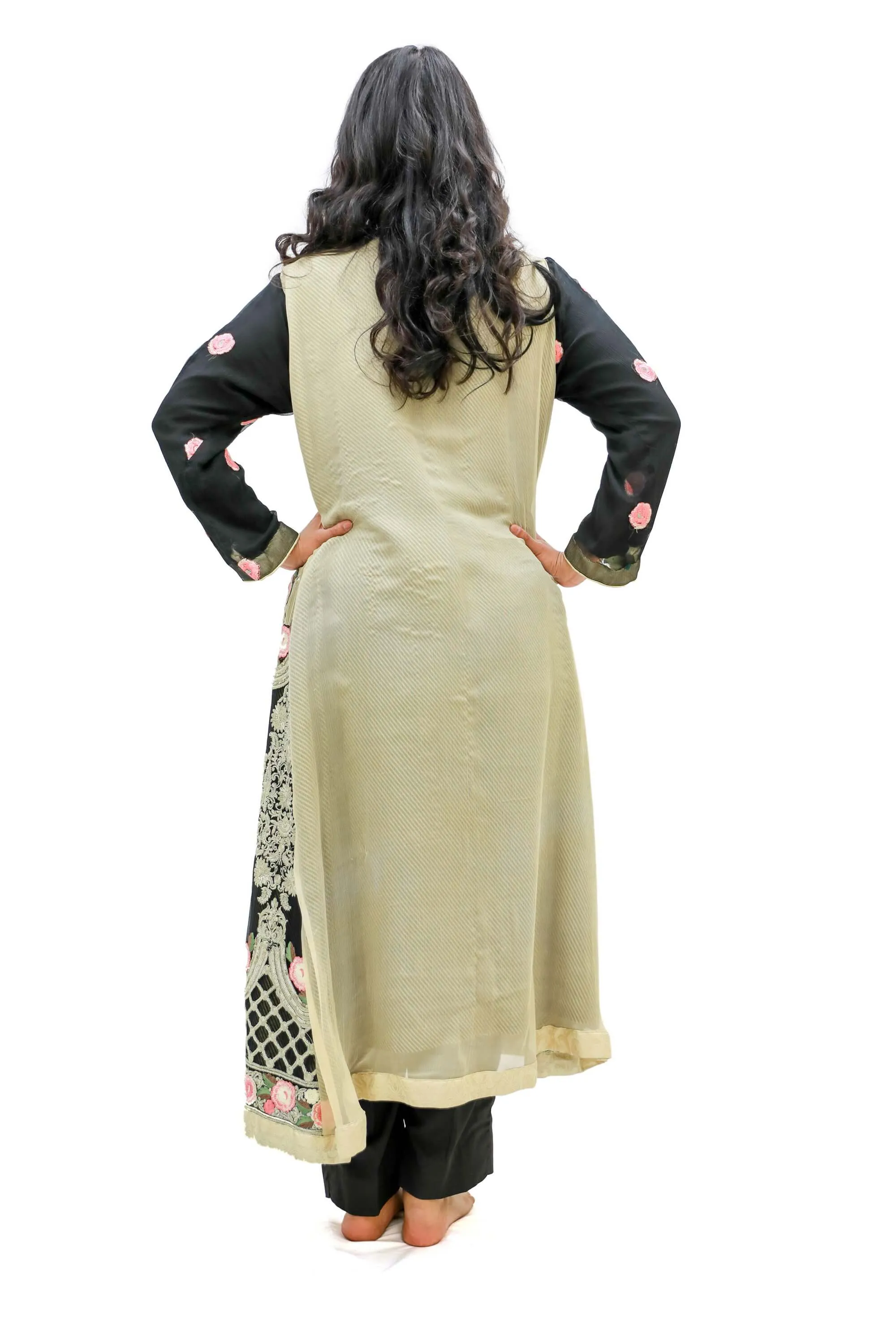 Black & Gold Silk Chiffon Embroidered Salwar Kameez - Suit