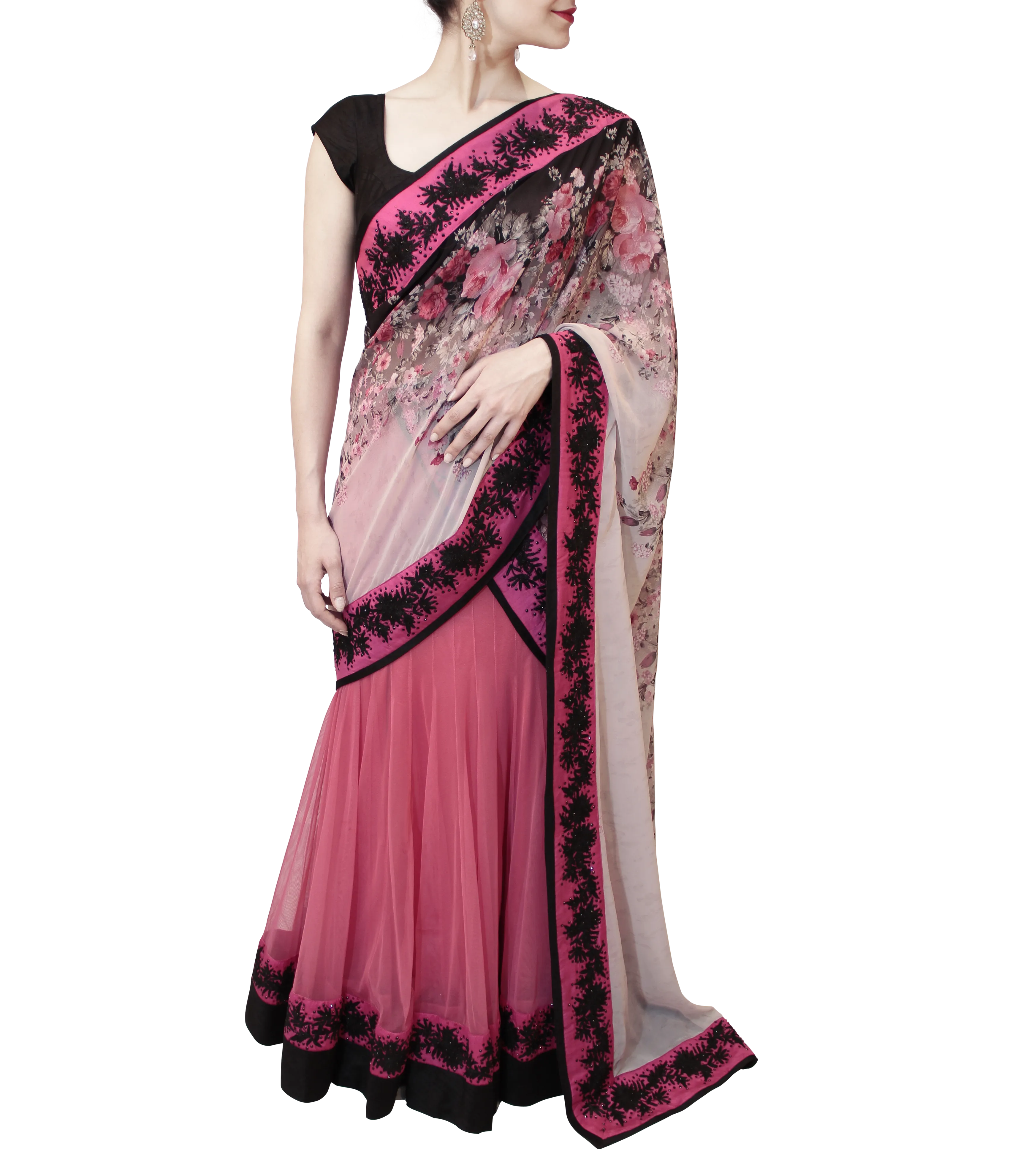 BLACK AND PINK LEHENGA SAREE