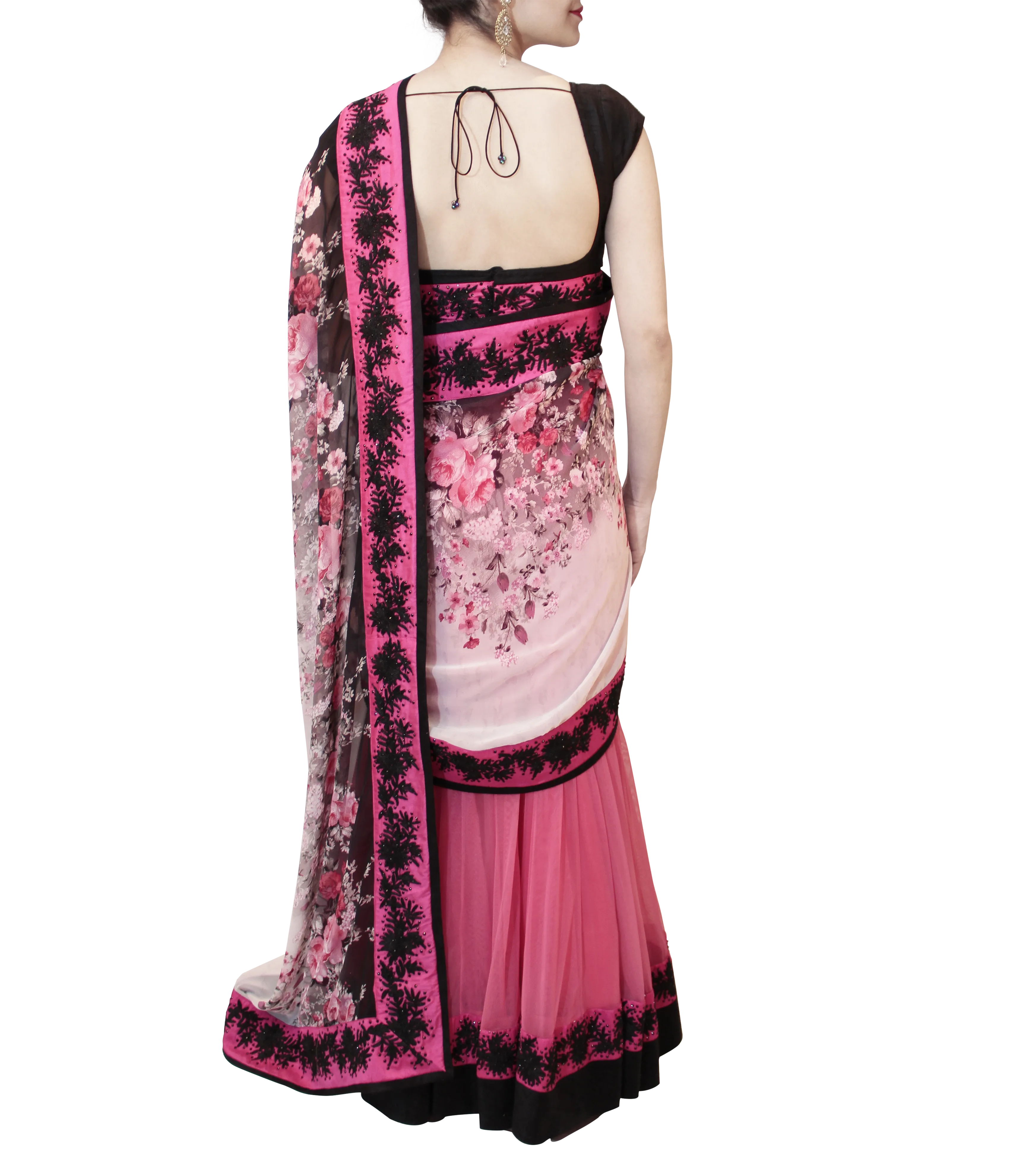 BLACK AND PINK LEHENGA SAREE