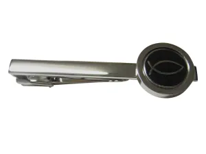 Black and Silver Toned Religious Ichthys Fish Square Tie Clip
