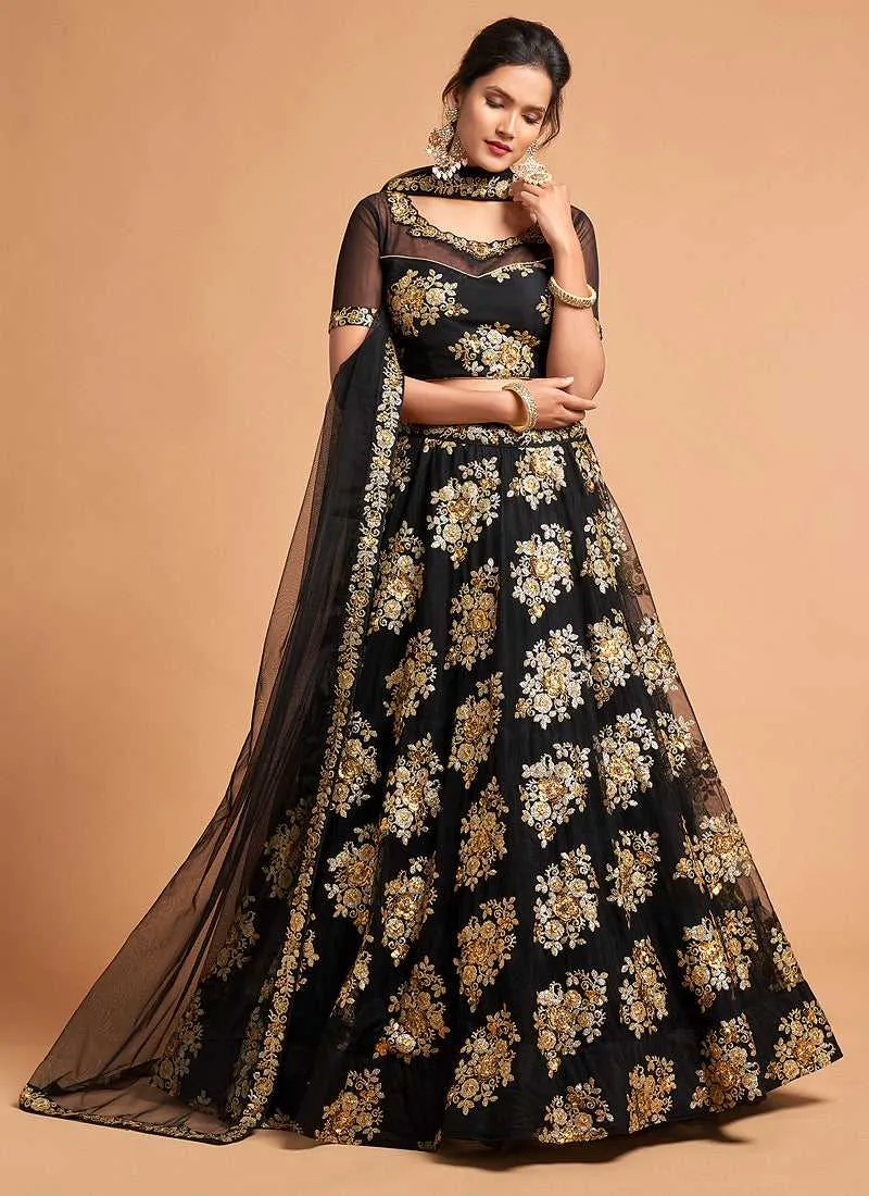 Black Floral Heavy Embroidered Designer Lehenga Choli