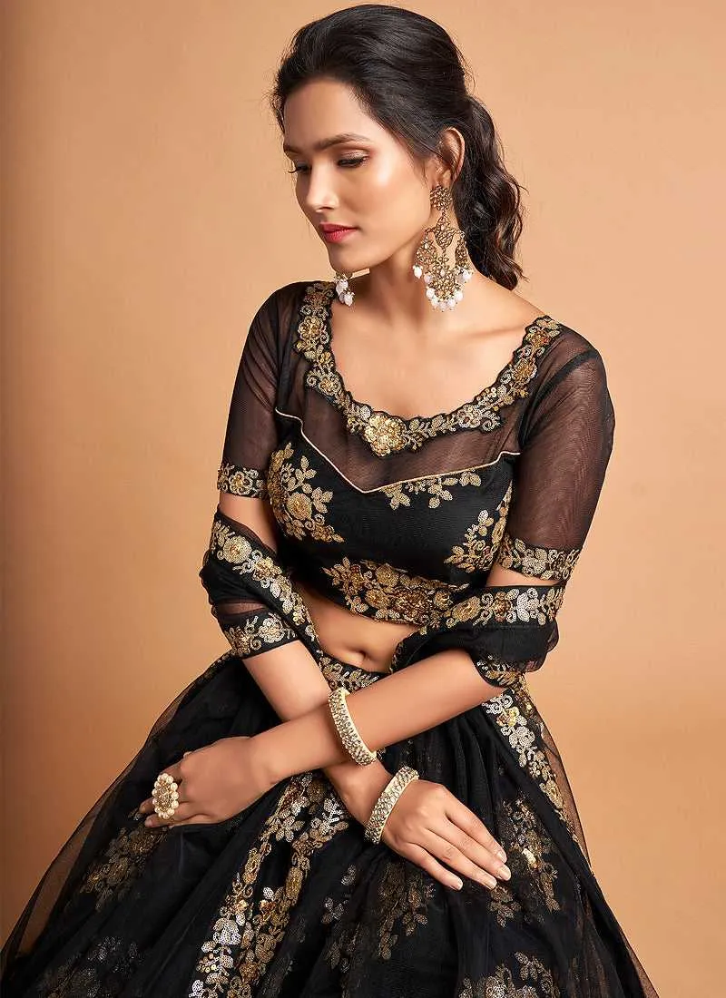 Black Floral Heavy Embroidered Designer Lehenga Choli