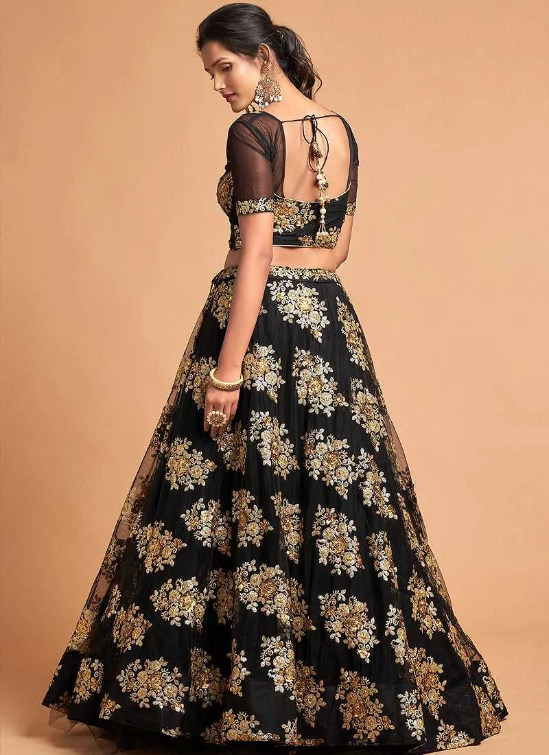 Black Floral Heavy Embroidered Designer Lehenga Choli