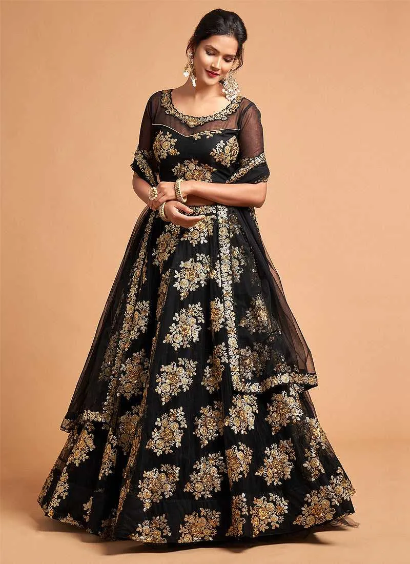 Black Floral Heavy Embroidered Designer Lehenga Choli