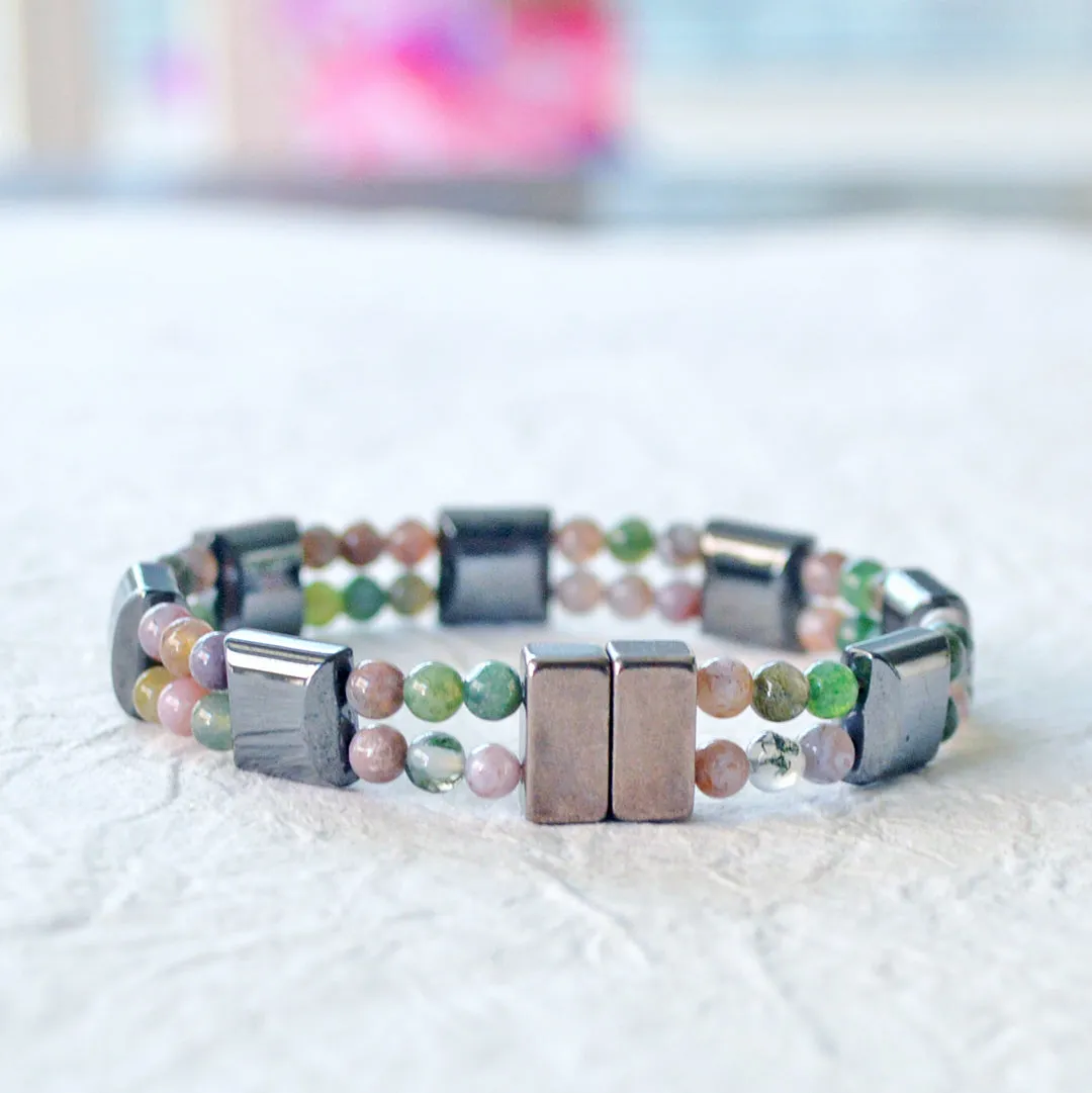 Black Hematite and Fancy Jasper Magnetic Therapy Bracelet