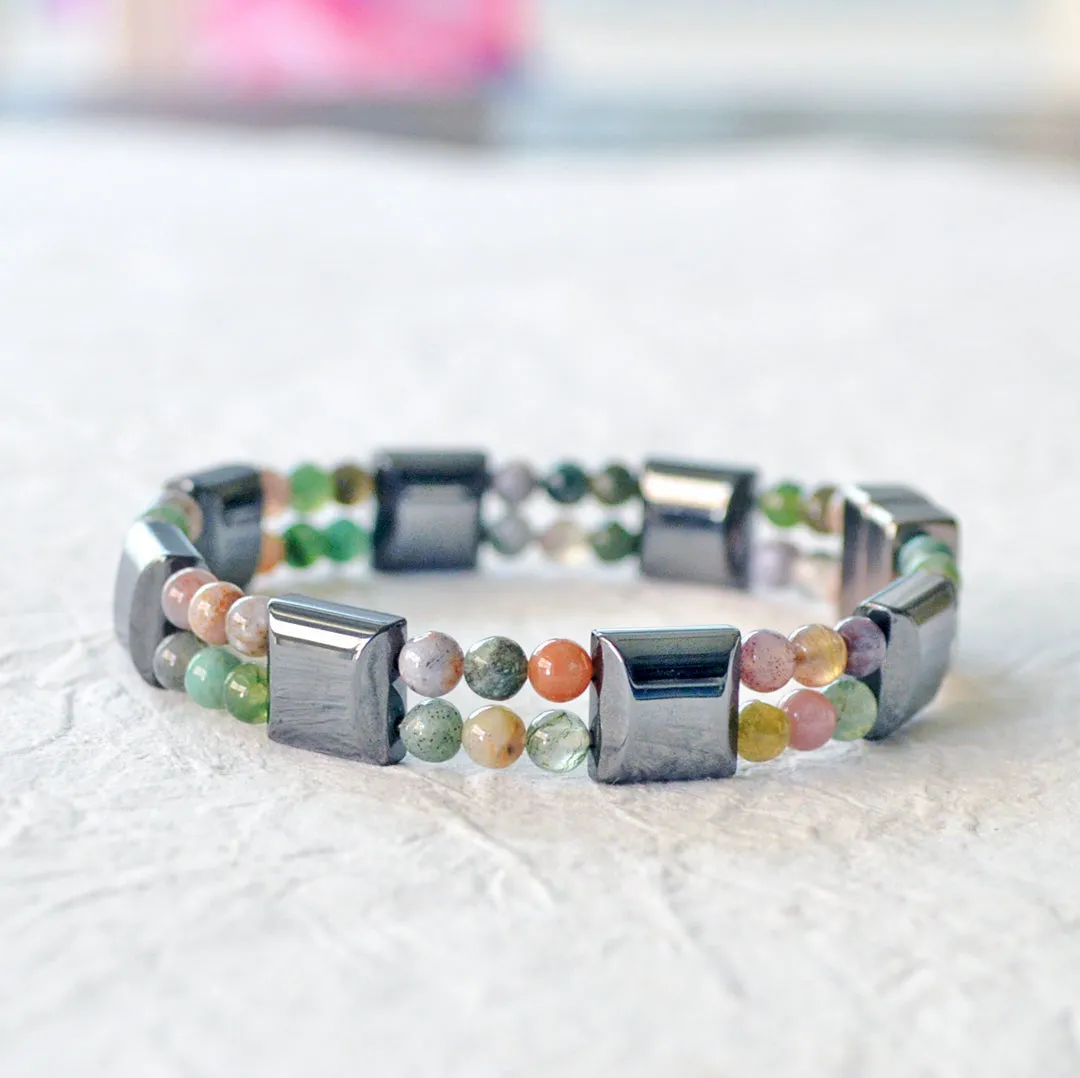 Black Hematite and Fancy Jasper Magnetic Therapy Bracelet