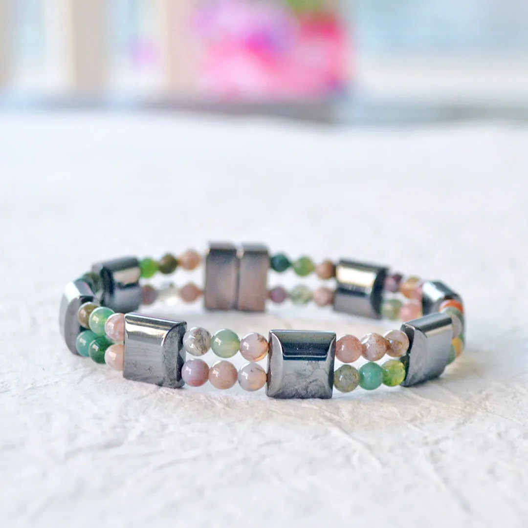 Black Hematite and Fancy Jasper Magnetic Therapy Bracelet