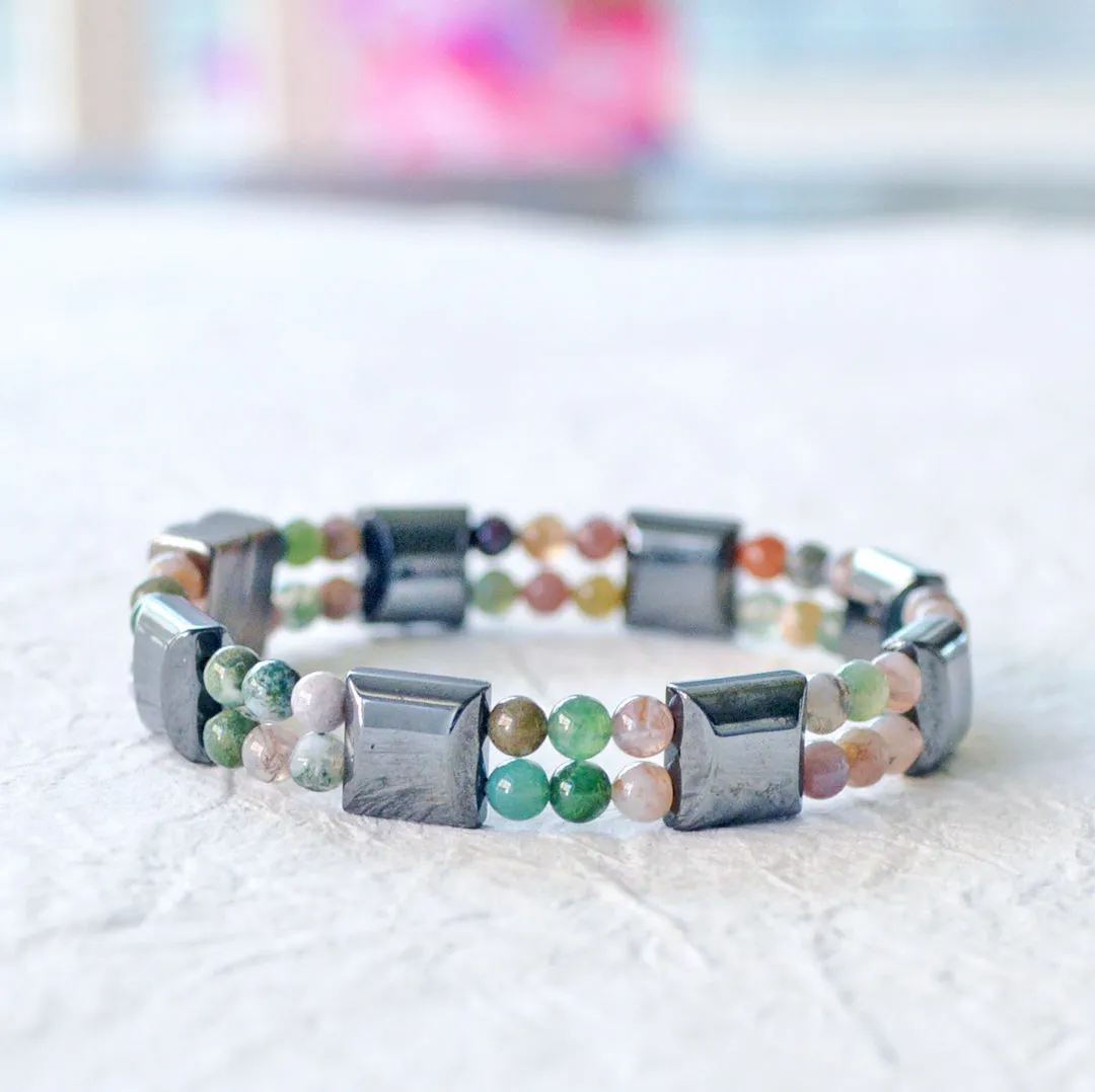 Black Hematite and Fancy Jasper Magnetic Therapy Bracelet
