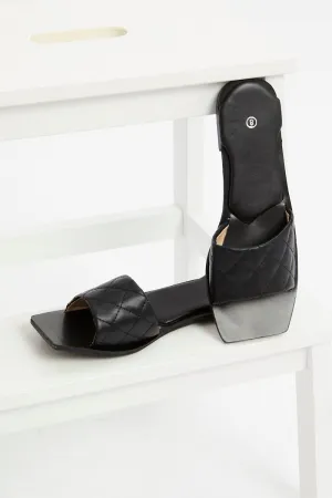 Black Woven Flat Slides