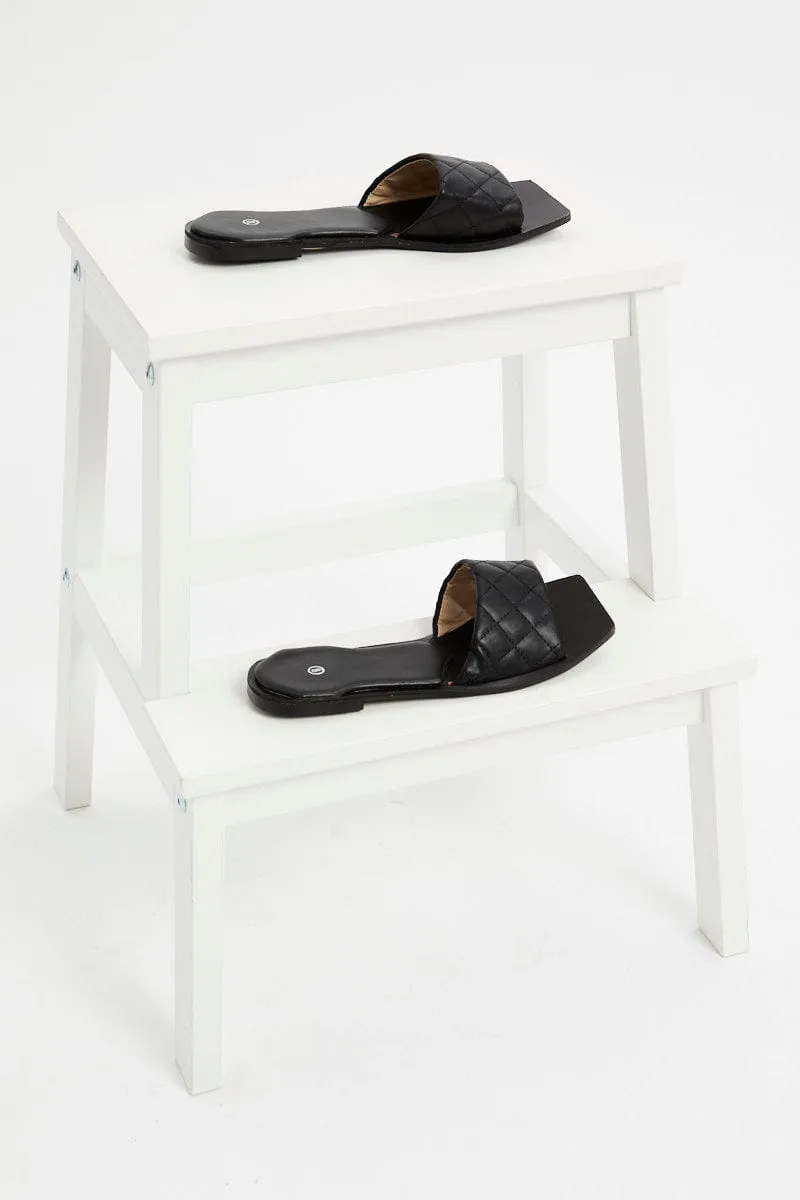 Black Woven Flat Slides