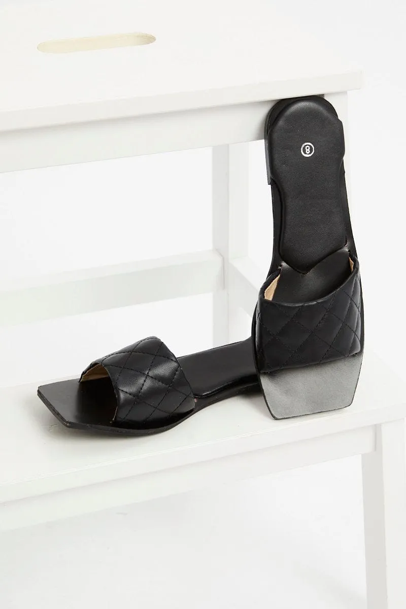 Black Woven Flat Slides