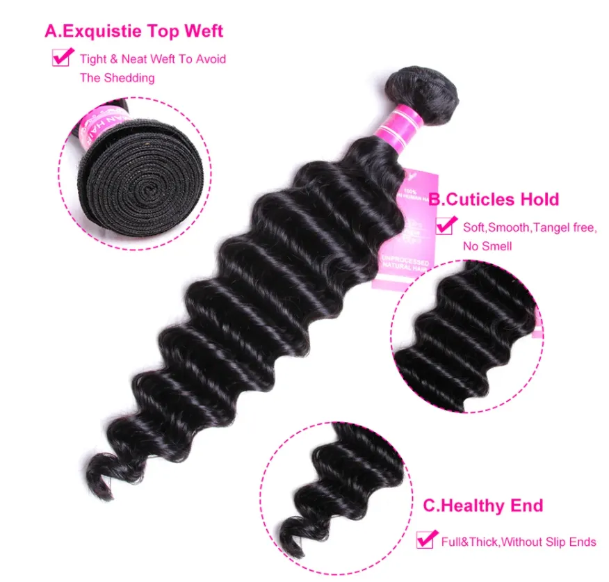 Brazilian Deep Wave 4 Bundles With 4×4 Lace Closure  MYLOCKME
