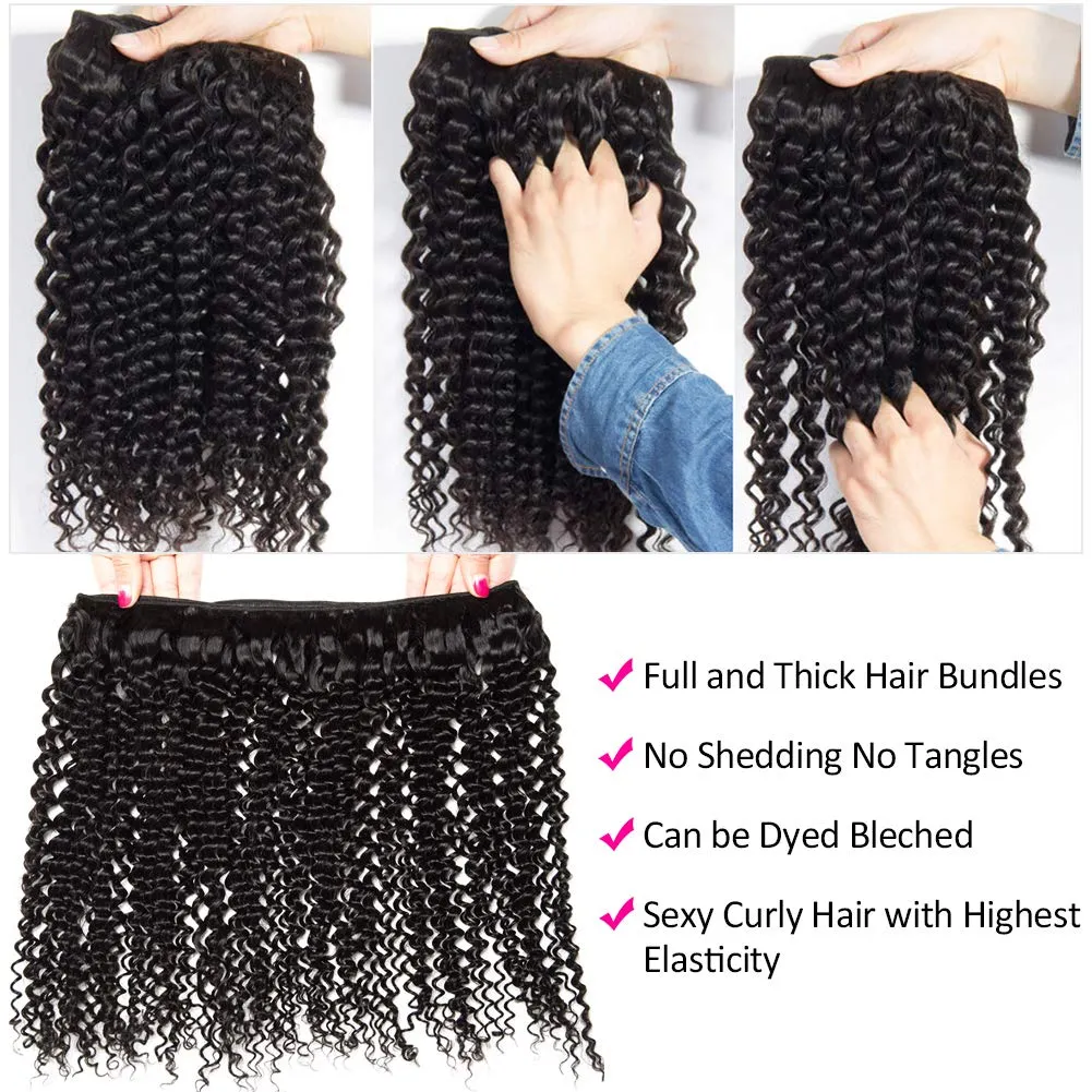 Brazilian Kinky Curly 4 Bundles With 4×4 Lace Closure 10A Grade 100% Human Remy Hair MYLOCKME