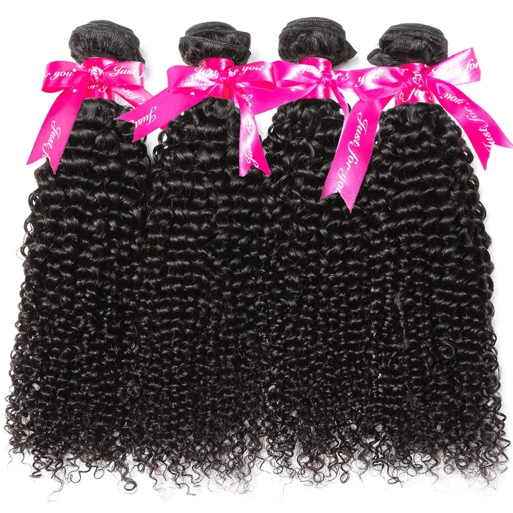 Brazilian Kinky Curly 4 Bundles With 4×4 Lace Closure 10A Grade 100% Human Remy Hair MYLOCKME