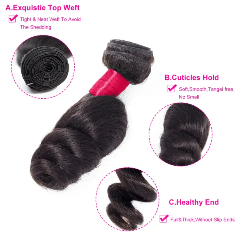 Brazilian Loose Wave Human Hair 3 Bundles with 4x4 Lace Closure MYLOCKME