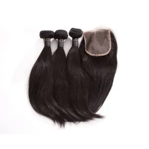 Brazilian Straight Human Hair 3pcs Bundle & Lace Closure Deal