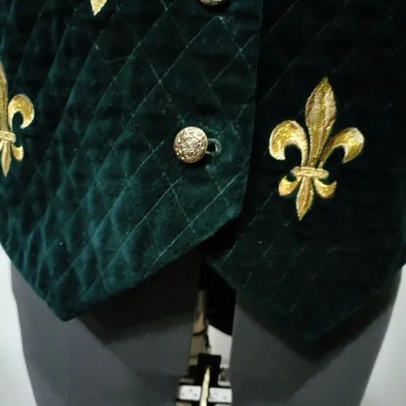 Cambridge Dry Goods green velvet fleur de lis women's vest size Small