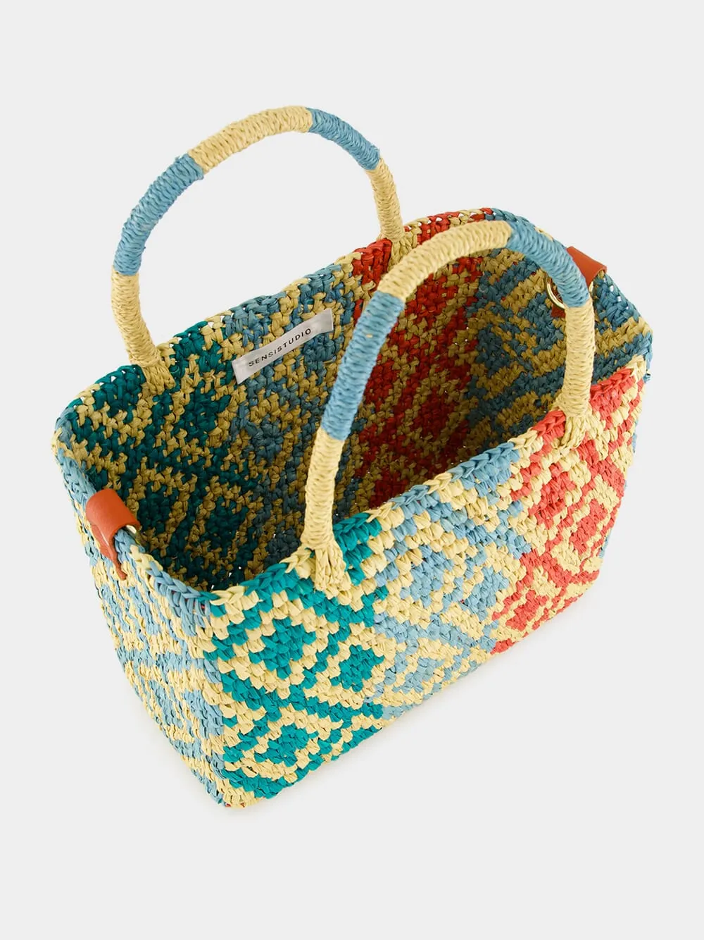 Canasta Patterned Medium Handbag with Leather Strap