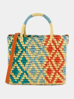Canasta Patterned Medium Handbag with Leather Strap