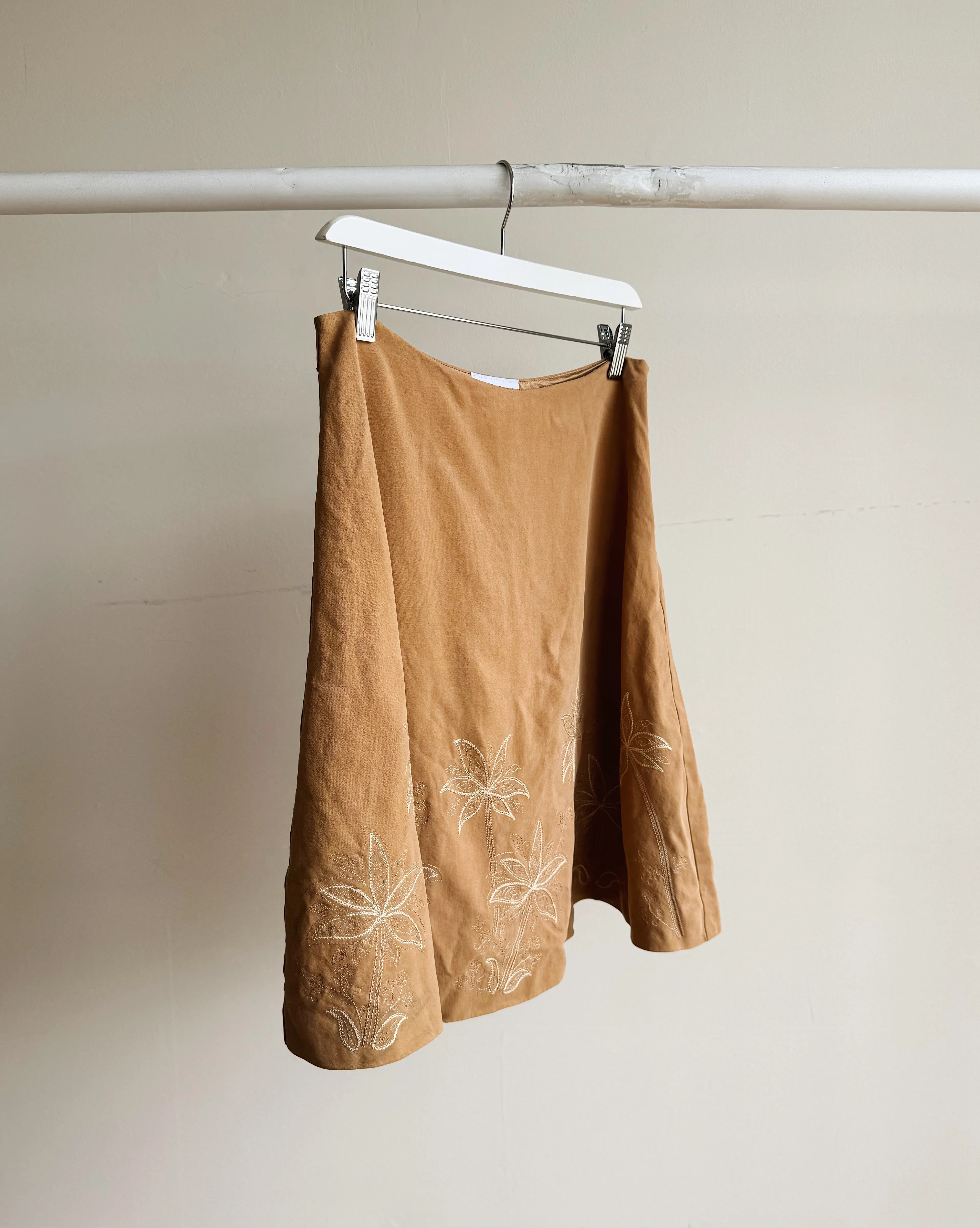 Caramel Embroidered Silk Skirt