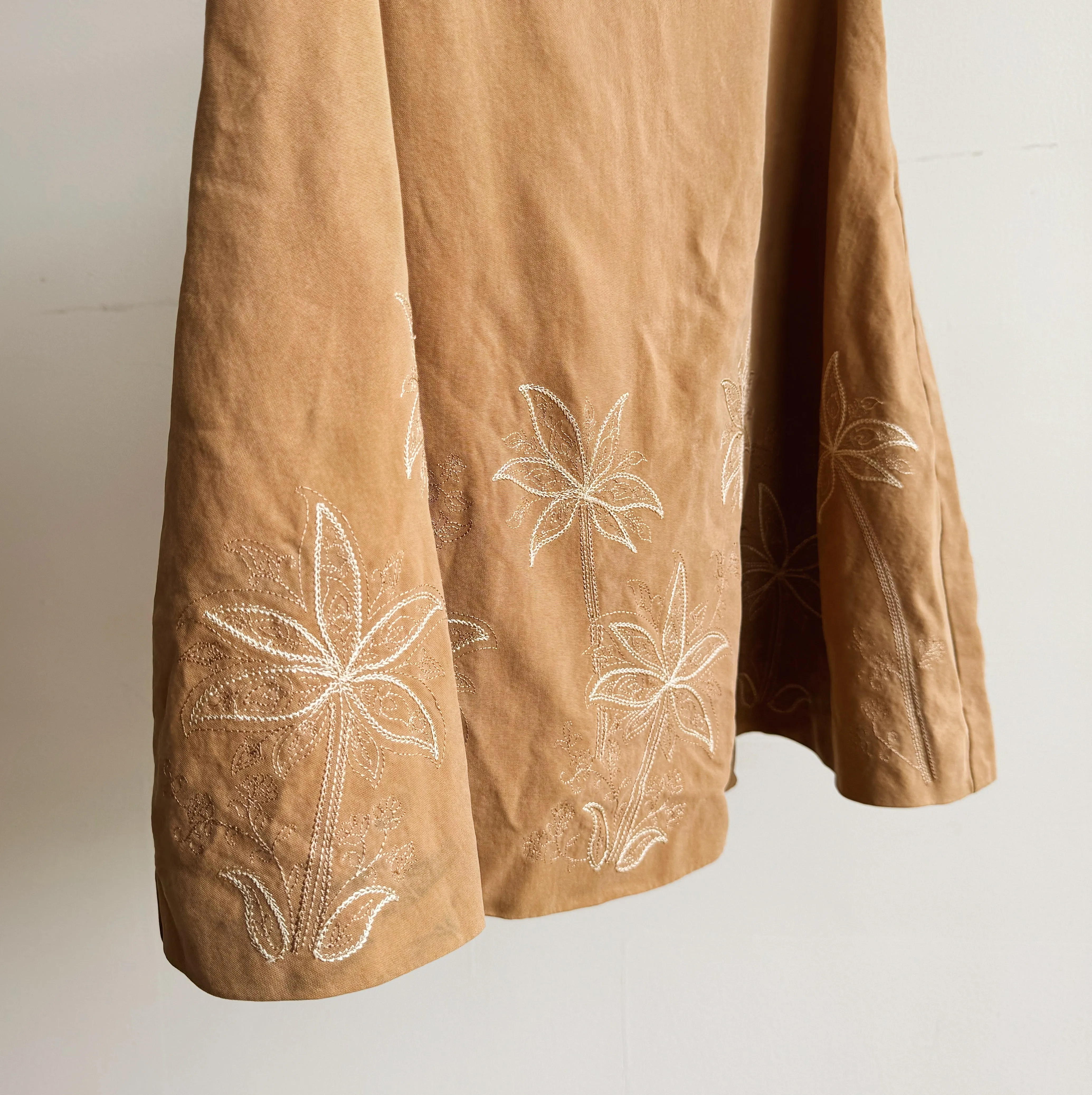 Caramel Embroidered Silk Skirt