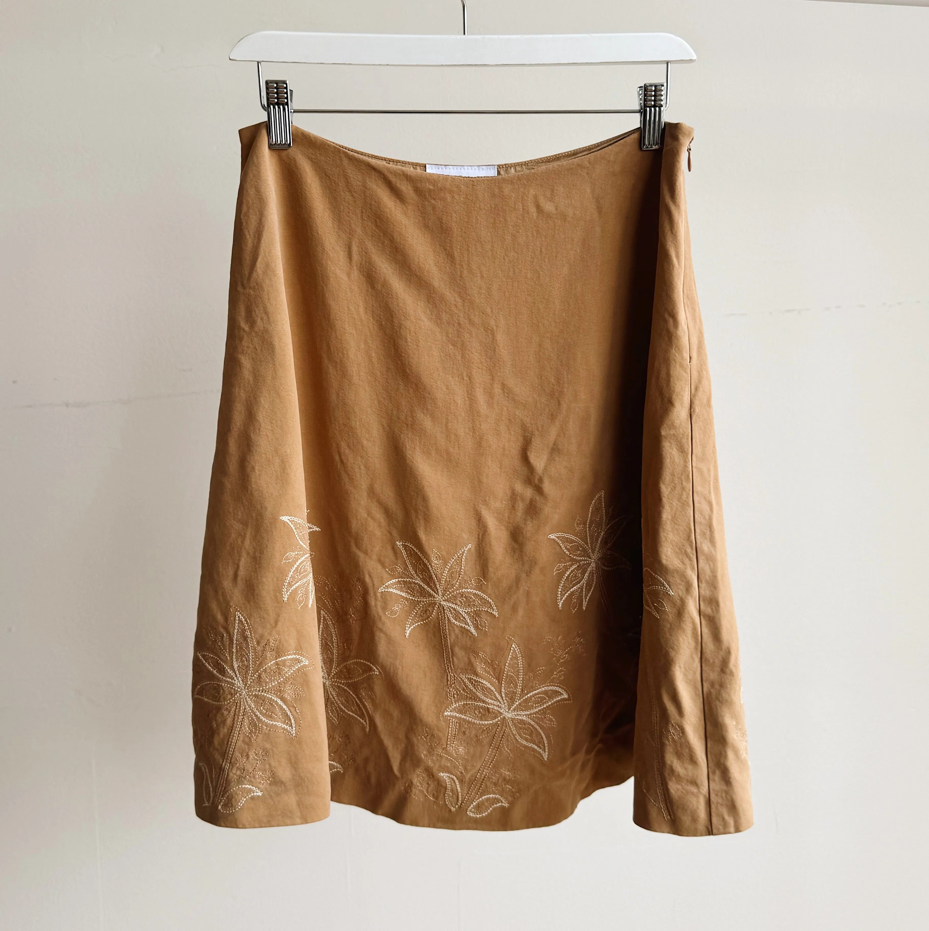 Caramel Embroidered Silk Skirt