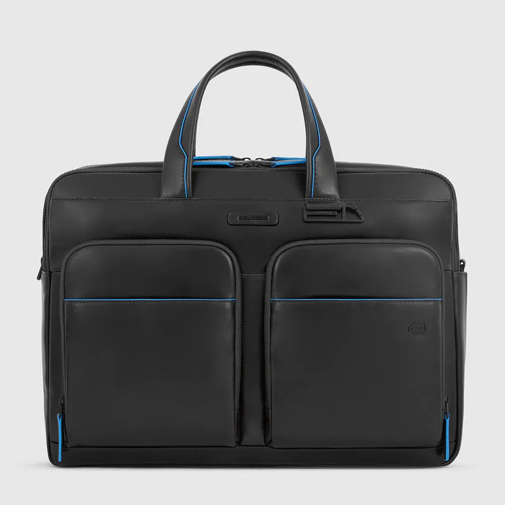 Cartella a 2 Manici Piquadro Blue Square Porta PC e Porta Ipad Pro in Pelle Nero