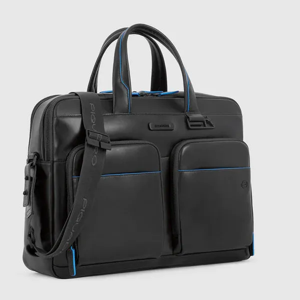Cartella a 2 Manici Piquadro Blue Square Porta PC e Porta Ipad Pro in Pelle Nero