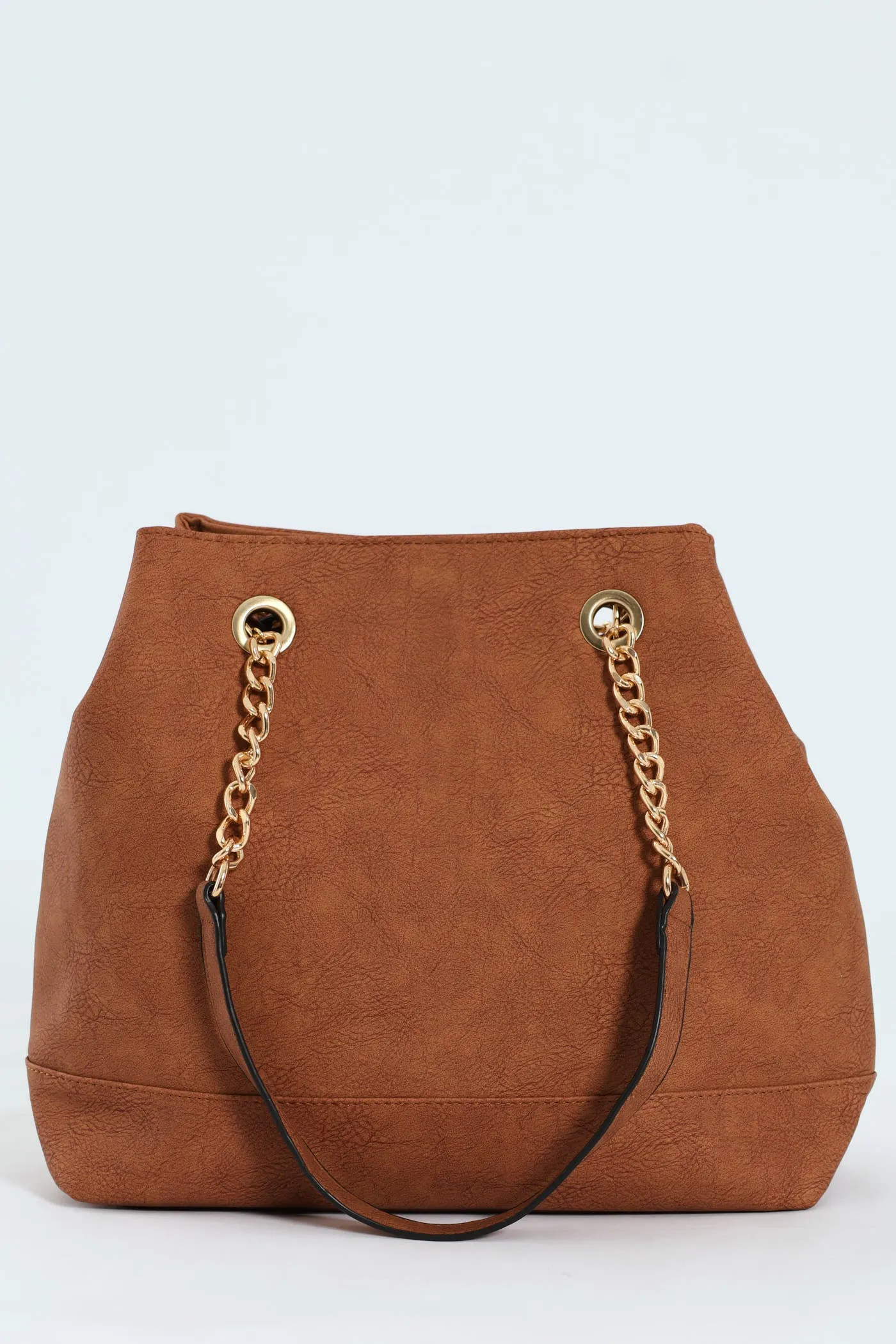 Chain Trim Handle Shopper - Tan