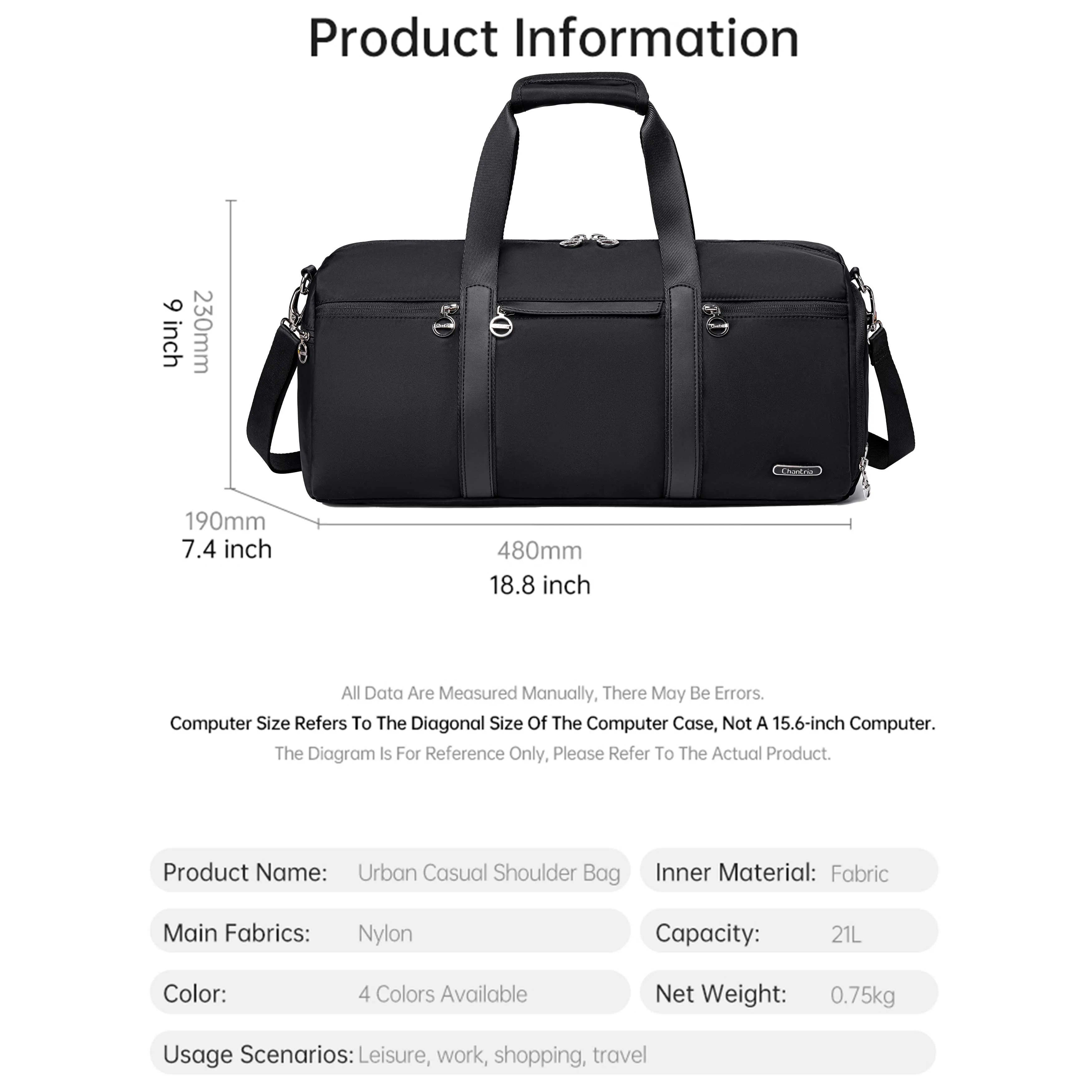 Chantria 21L Premium Gym Bag Water Resistant Duffel Bag with Shoe Compartment and Detachable Shoulder Straps for Women, CB00777