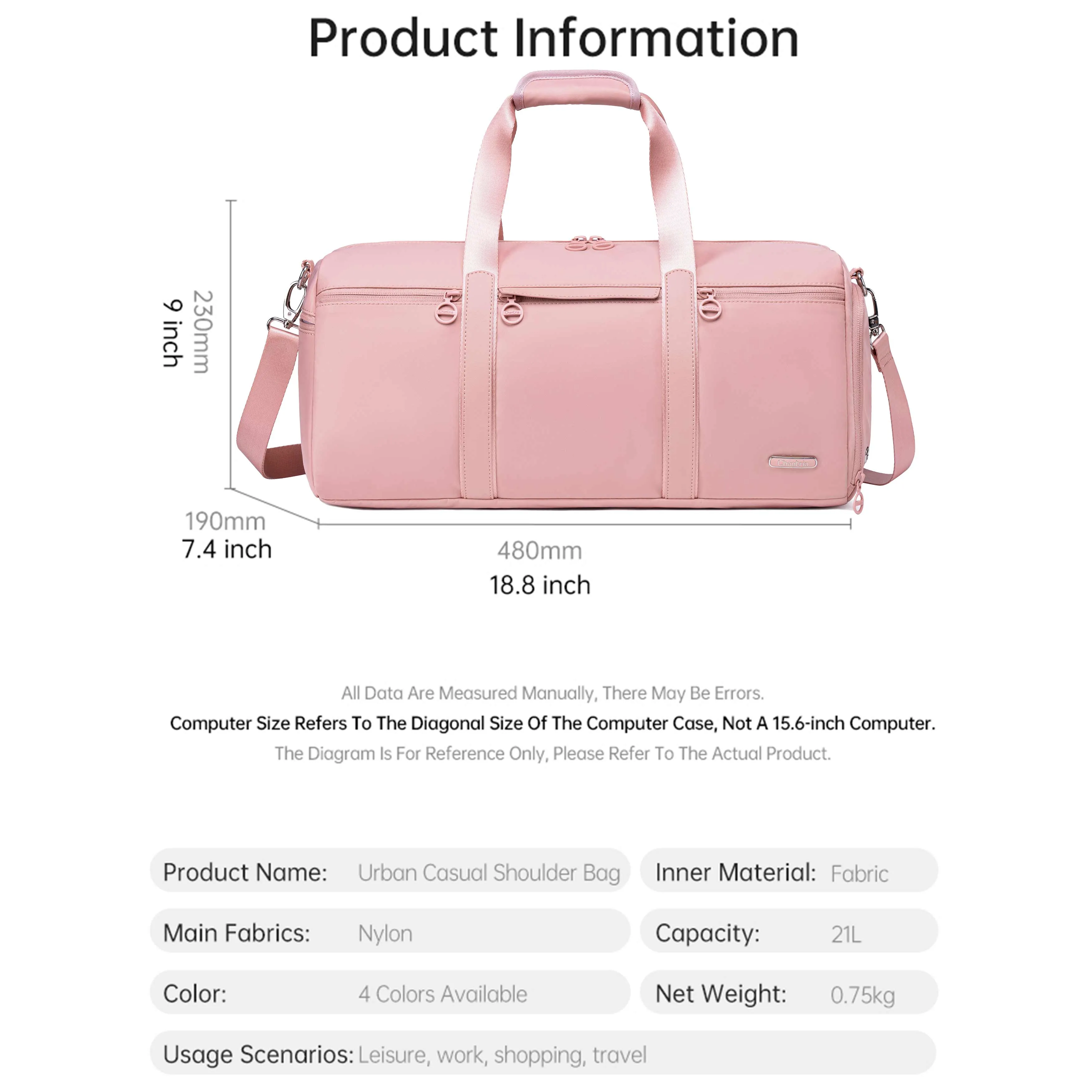 Chantria 21L Premium Gym Bag Water Resistant Duffel Bag with Shoe Compartment and Detachable Shoulder Straps for Women, CB00777