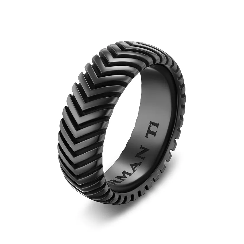 Chevron Band in Black Titanium, 8mm, Size 9