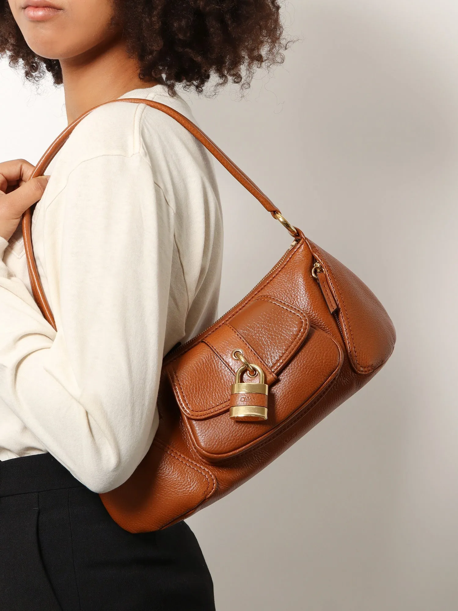 Chloe' Leather Shoulder Bag With Paddington Lock Detail