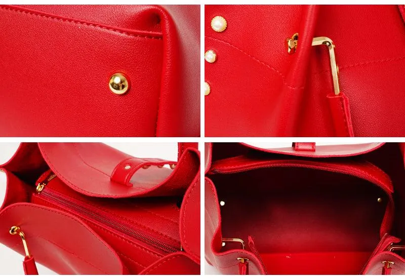 Classy Leather Luxury Design 3pcs Woman Black Handbag