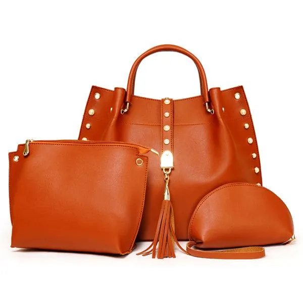 Classy Leather Luxury Design 3pcs Woman Black Handbag