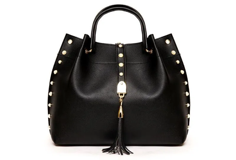 Classy Leather Luxury Design 3pcs Woman Black Handbag